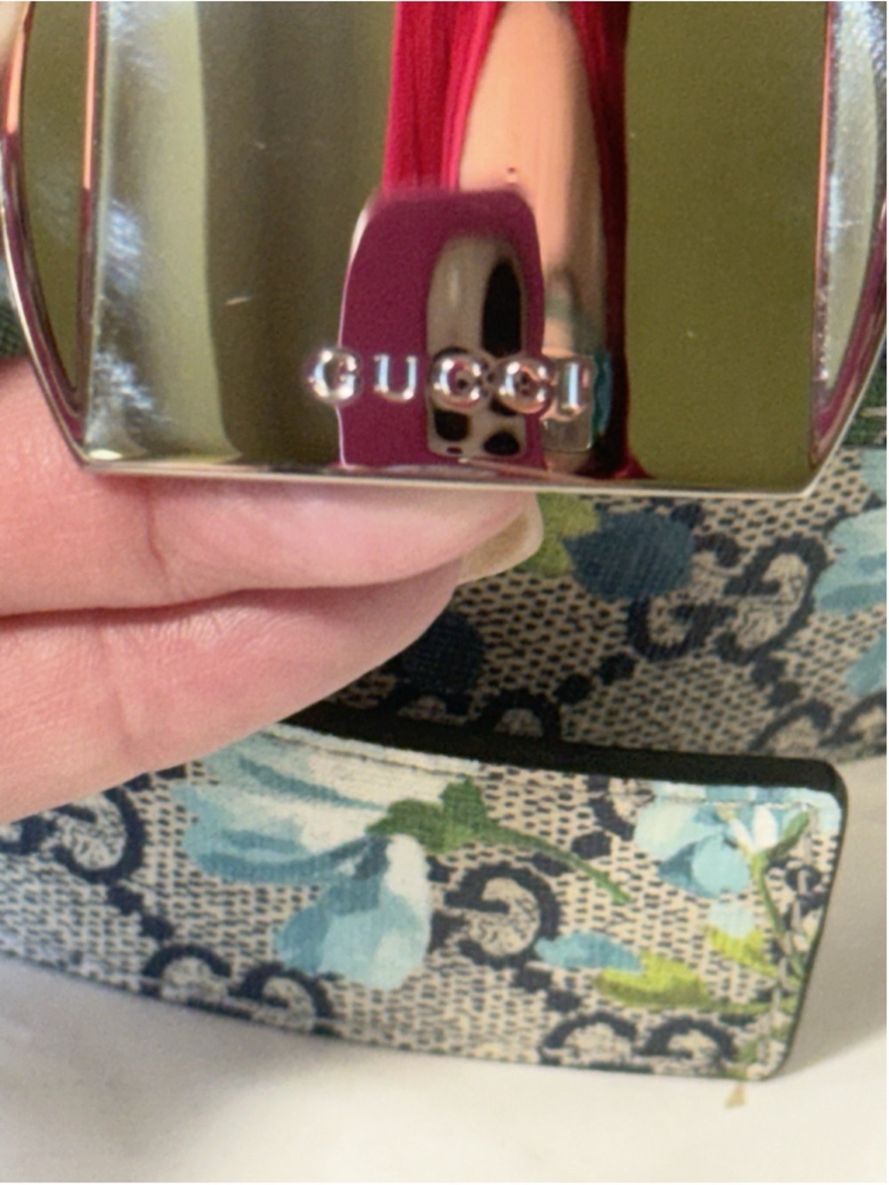 Gucci Gucci Silver Buckle Blue GG Supreme Coated Canvas Belt 95/38 floral - Picture 4 of 16